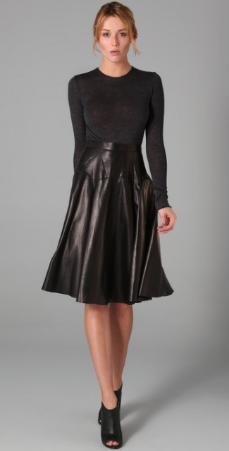 Derek Lam Long sleeve leaher dress with jersey bodice